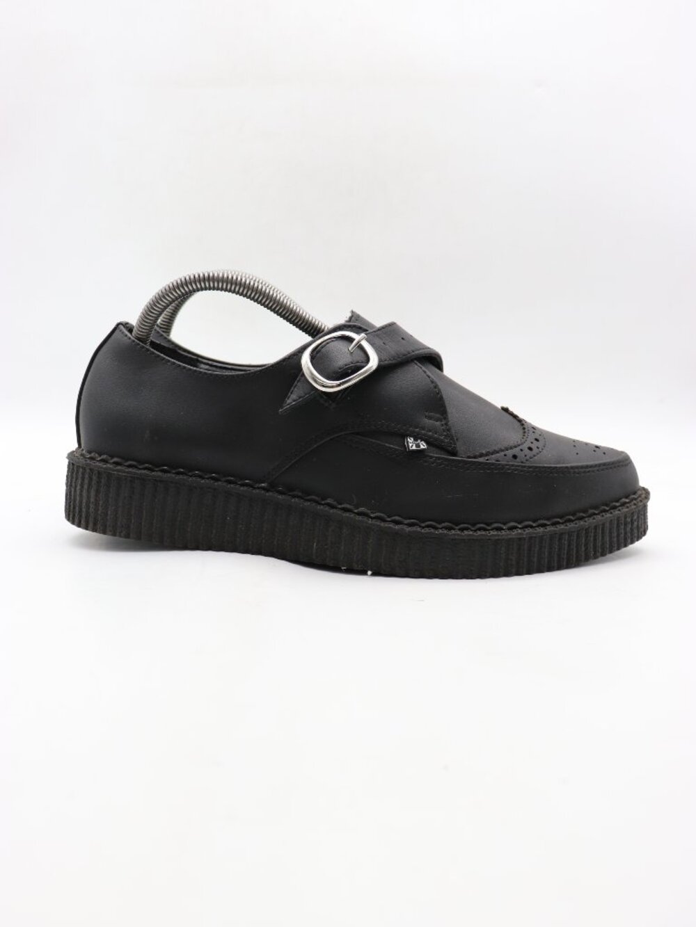 T.U.K. Black Tukskin Wingtip Point Creeper Women's 11 Men's 9 Buckle Shoes